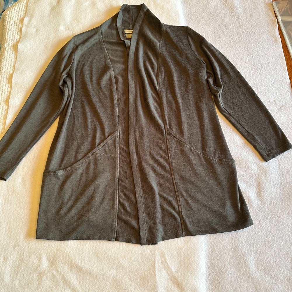 Christopher & Banks Cardigan Womens Small S Gray Open Front Long Sleeve Pockets